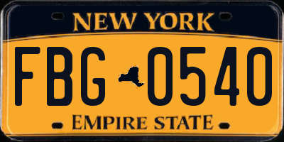 NY license plate FBG0540