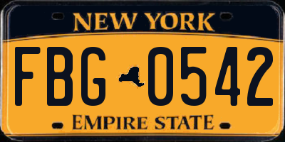 NY license plate FBG0542