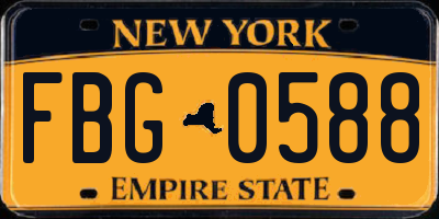 NY license plate FBG0588
