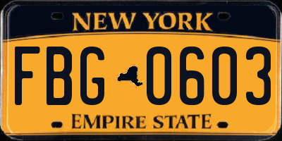 NY license plate FBG0603