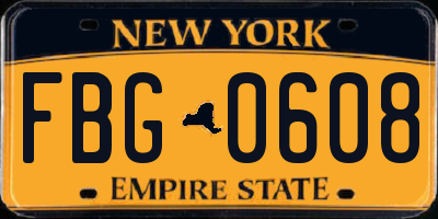 NY license plate FBG0608