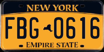 NY license plate FBG0616