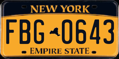 NY license plate FBG0643
