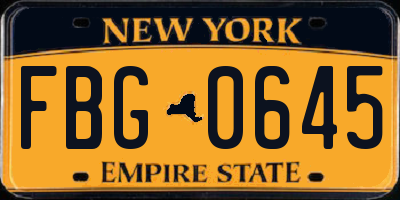 NY license plate FBG0645