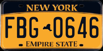 NY license plate FBG0646