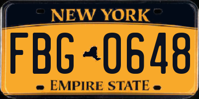 NY license plate FBG0648