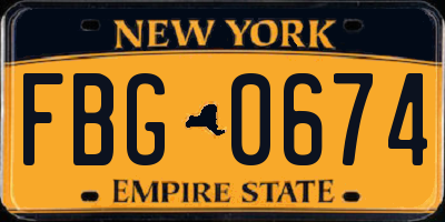 NY license plate FBG0674