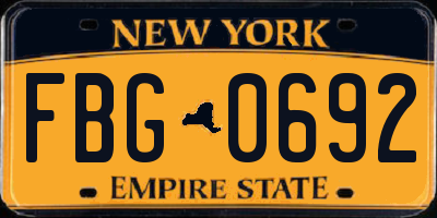NY license plate FBG0692