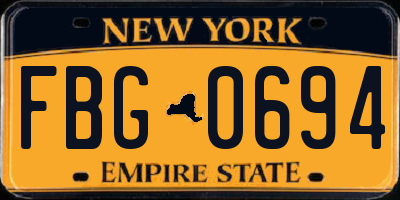 NY license plate FBG0694