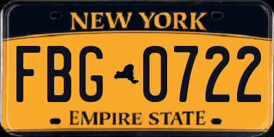 NY license plate FBG0722