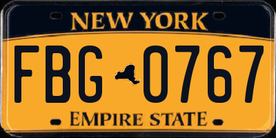 NY license plate FBG0767
