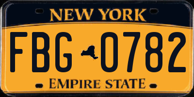 NY license plate FBG0782