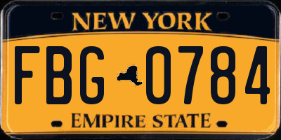 NY license plate FBG0784