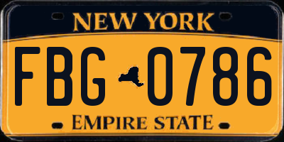 NY license plate FBG0786