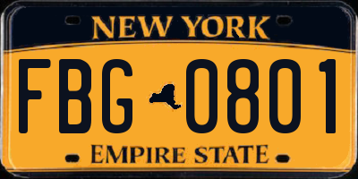 NY license plate FBG0801