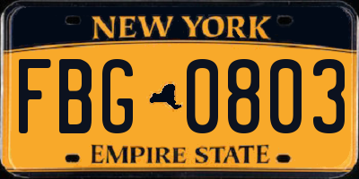NY license plate FBG0803