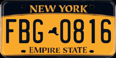 NY license plate FBG0816