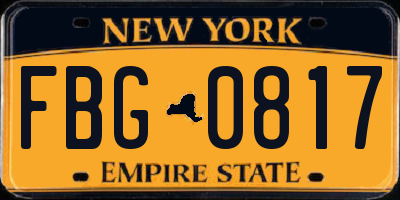 NY license plate FBG0817