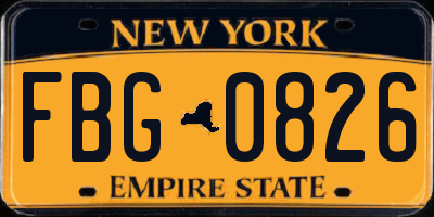 NY license plate FBG0826