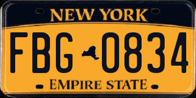NY license plate FBG0834