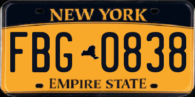 NY license plate FBG0838
