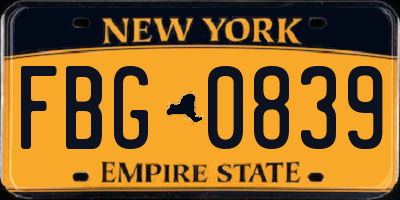 NY license plate FBG0839