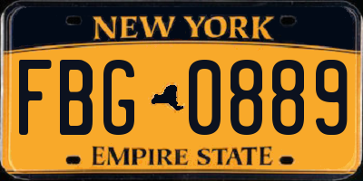 NY license plate FBG0889