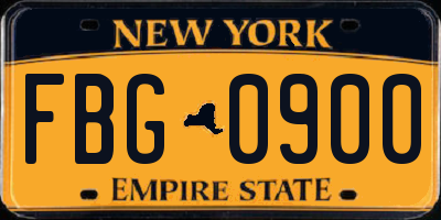 NY license plate FBG0900