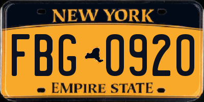 NY license plate FBG0920