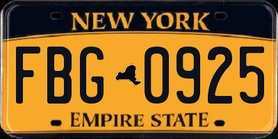 NY license plate FBG0925