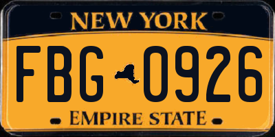 NY license plate FBG0926
