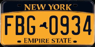 NY license plate FBG0934
