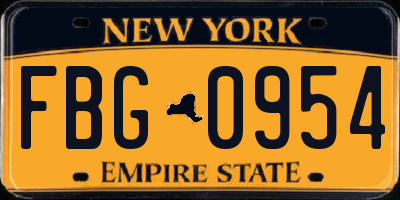 NY license plate FBG0954