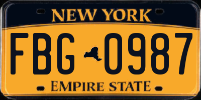 NY license plate FBG0987