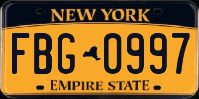 NY license plate FBG0997