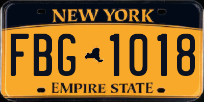 NY license plate FBG1018
