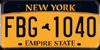 NY license plate FBG1040