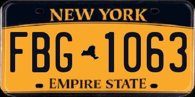 NY license plate FBG1063
