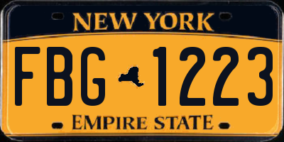 NY license plate FBG1223