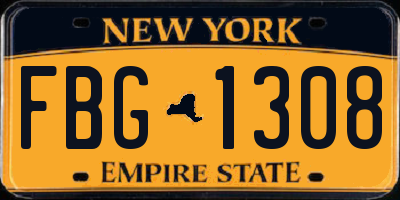 NY license plate FBG1308