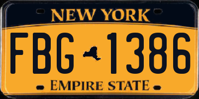 NY license plate FBG1386