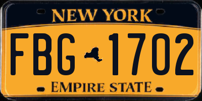 NY license plate FBG1702