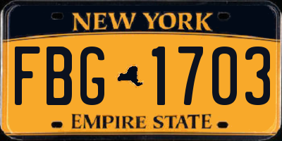 NY license plate FBG1703