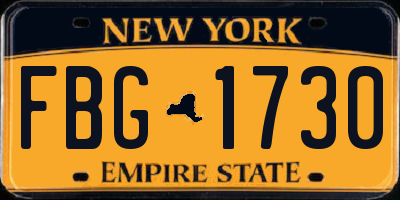 NY license plate FBG1730