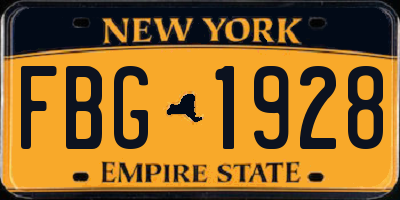 NY license plate FBG1928