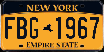 NY license plate FBG1967