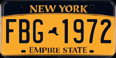 NY license plate FBG1972