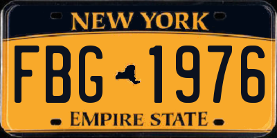 NY license plate FBG1976