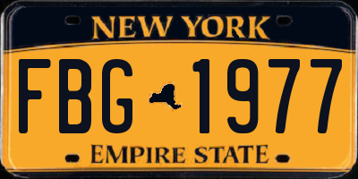NY license plate FBG1977