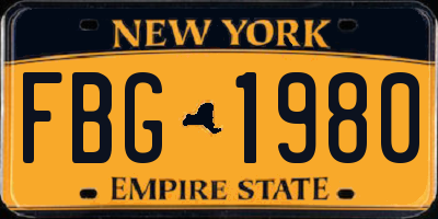 NY license plate FBG1980